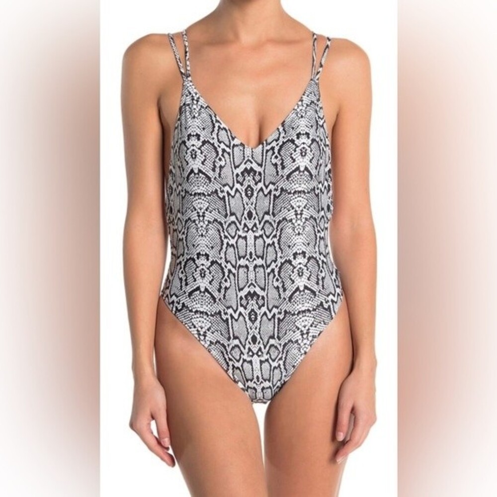 Kendall + Kylie Women's Snake Animal Print Open Back One Piece Swimsuit Bikini S